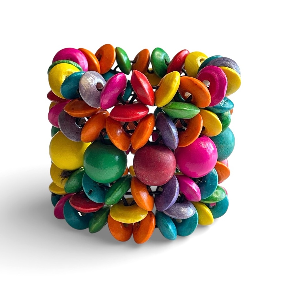 Bright Colors Bracelet Wooden Beads Adjustable Elastic Stretchy Joyful